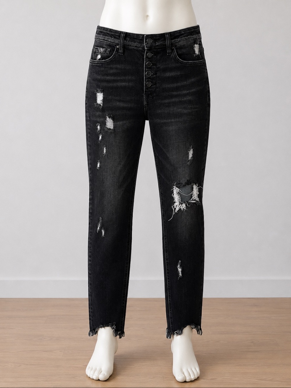 Vervet Size 28 Women’s Black Distressed Black Button Fly Skinny Jeans 30” Waist